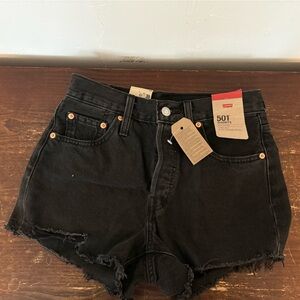Levi's Black Denim Shorts with Frayed Details
